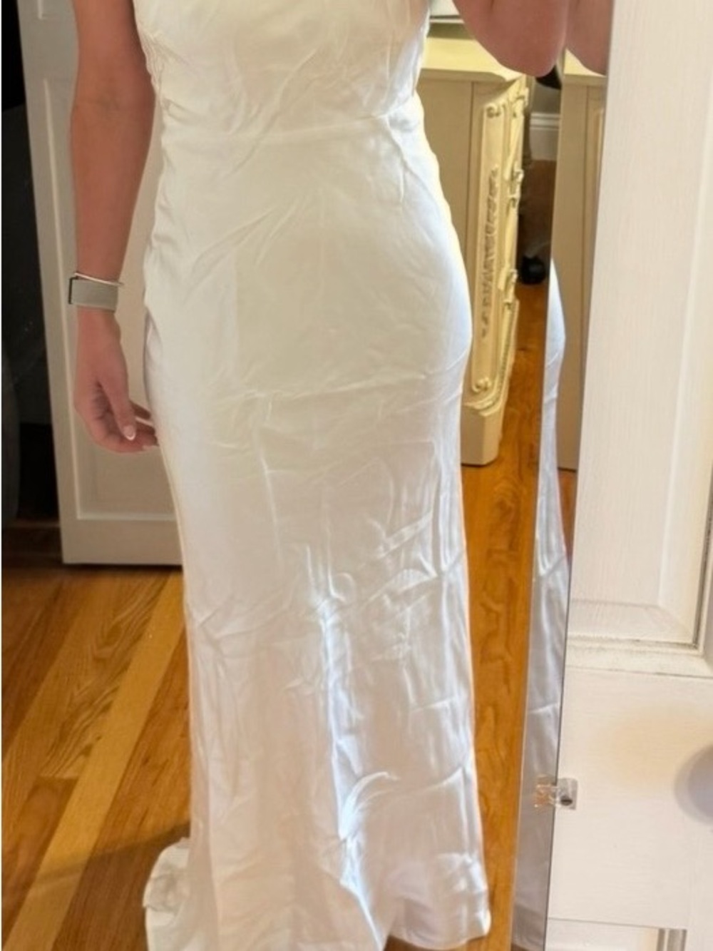 Meshki White Satin Maxi Skirt - Sleek Floor-Length Style